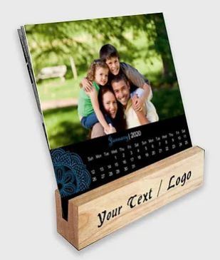 Personalized Table Calendar on Wooden Block Stand (DCal Wood 02)