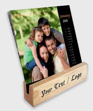 Personalized Table Calendar on Wooden Block Stand (DCal Wood 03)