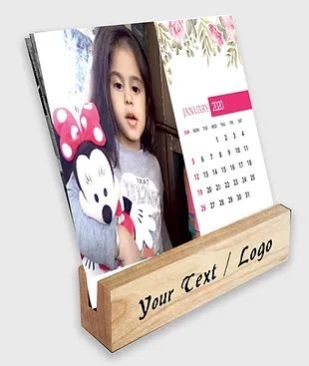 Personalized Table Calendar on Wooden Block Stand (DCal Wood 04)