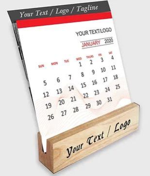 Personalized Table Calendar on Wooden Block Stand (DCal Wood 05)