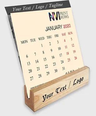 Personalized Table Calendar on Wooden Block Stand (DCal Wood 01)