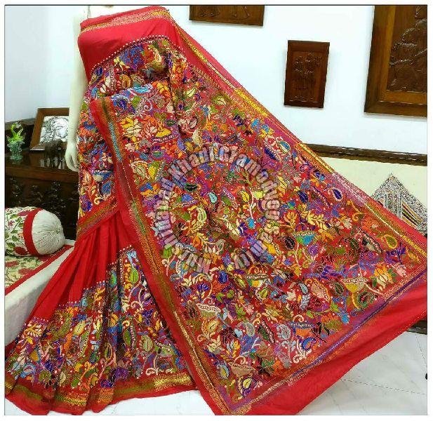 Silk Kantha Stich Saree