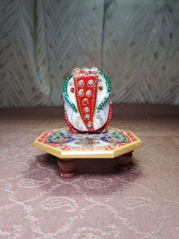 Marble Chowki ganesh with Hexagon chowki