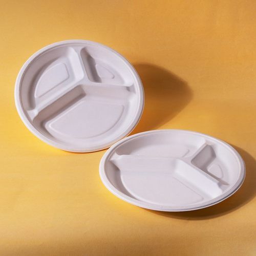 3 Compartment Round Bagasse Plates (50 Pcs)