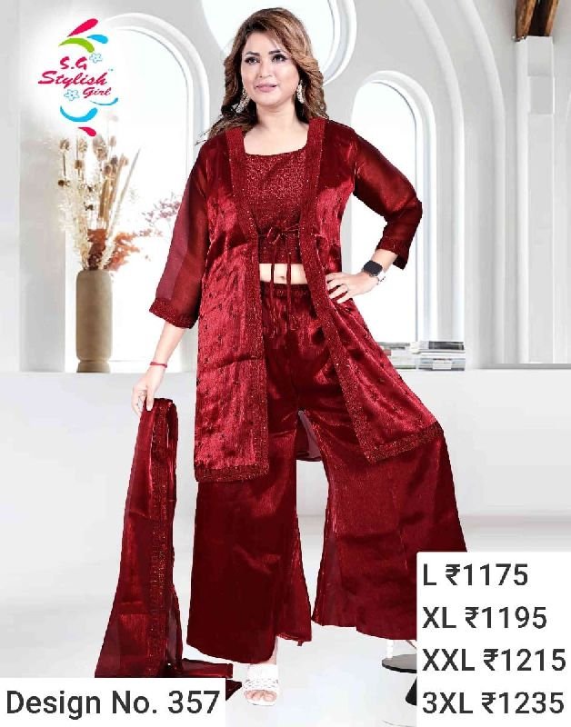 Des. No. 357 Ladies Maroon Palazzo Suit