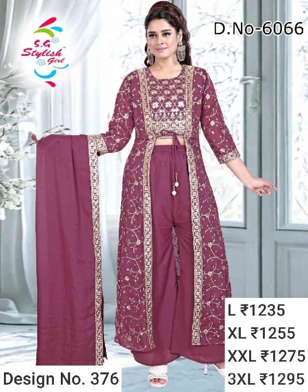 Des. No. 376 Ladies Wine Palazzo Suit
