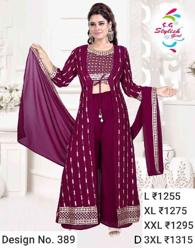 Des. No. 389 Ladies Wine Palazzo Suit