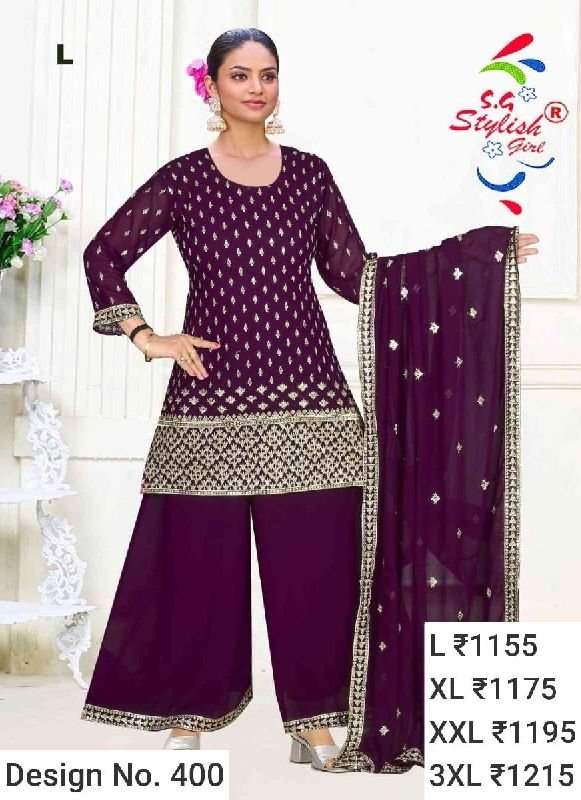 Des. No. 400 Ladies Maroon Palazzo Suit