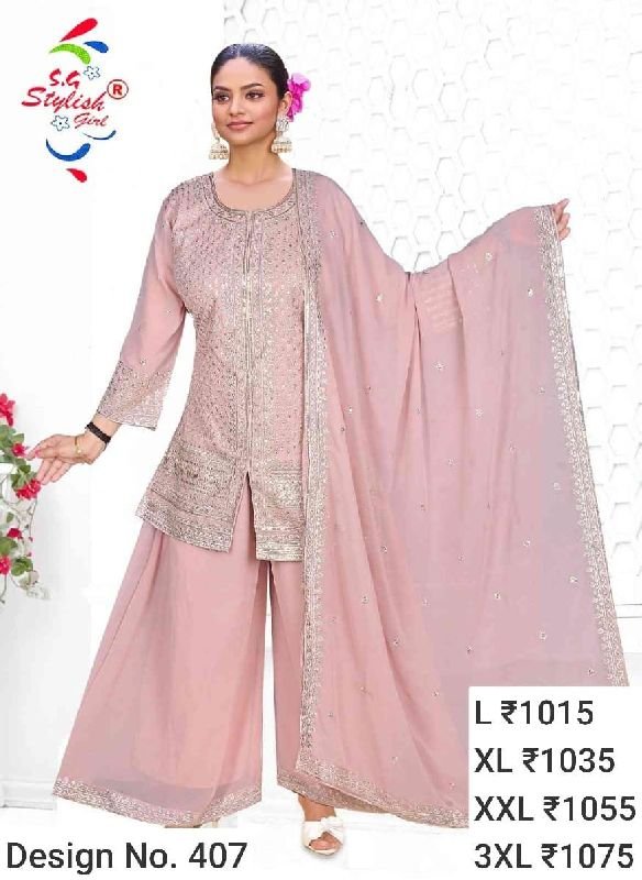 Des. No. 407 Ladies Pink Palazzo Suit