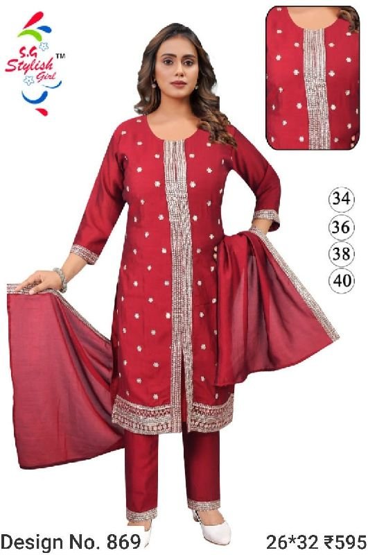 Des. No. 869 Ladies Red Pant Suit