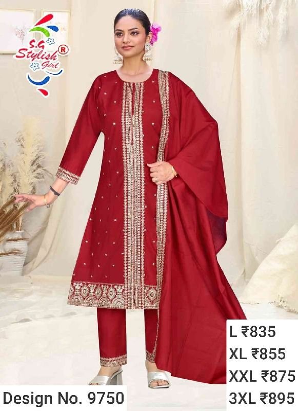 Des. No. 9750 Ladies Maroon Pant Suit