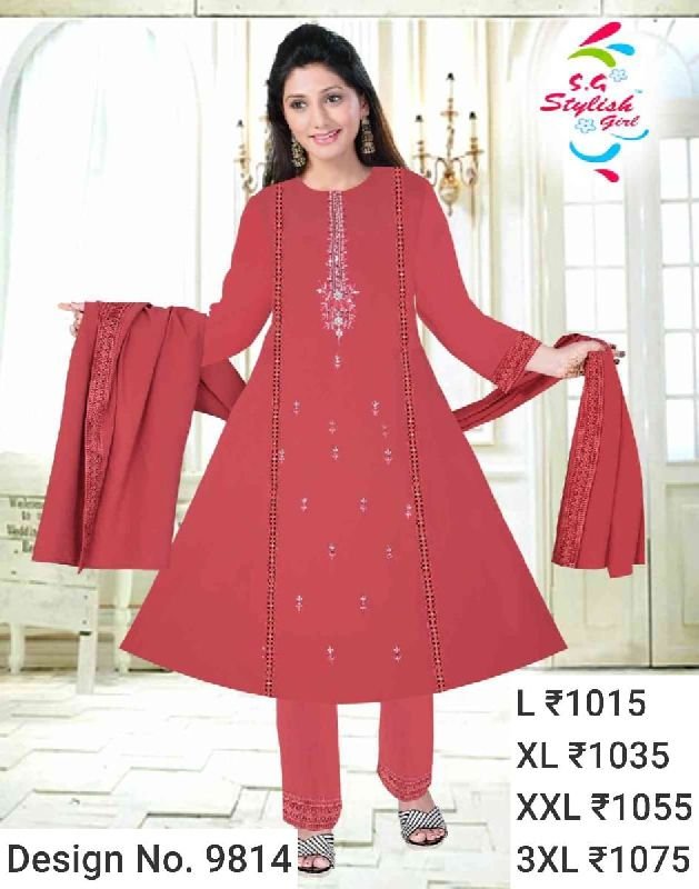 Des. No. 9814 Ladies Maroon Pant Suit