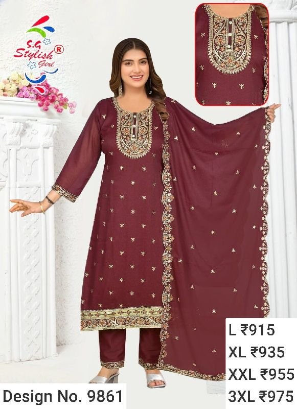 Des. No. 9861 Ladies Maroon Pant Suit