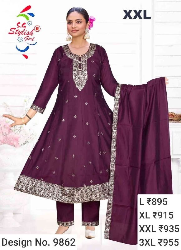 Des. No. 9862 Ladies Wine Pant Suit