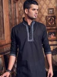 Mens Black Embroidered Kurta
