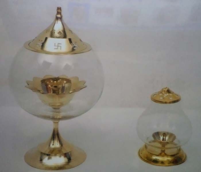 Brass Deepak With Glass