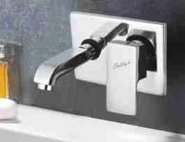 Cubikal Gold Single Lever Wall Mounted Basin Mixer With Spout