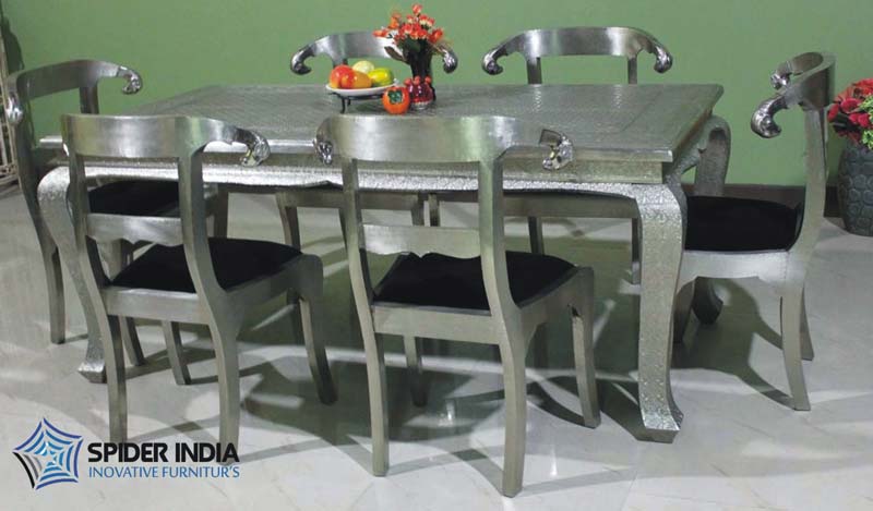 Embossed Silver Inlay Dining Table Set