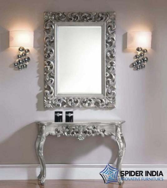 White Metal Inlay Console with Mirror