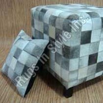 Leather Pouff & Cushion (Black & Grey)