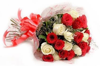 Red and White Rose  Flower Bunch
