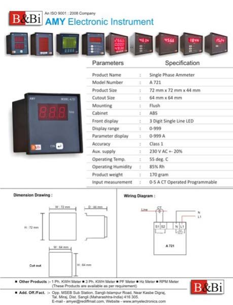 1 PH Ammeter Digital Power Meter (A-721)