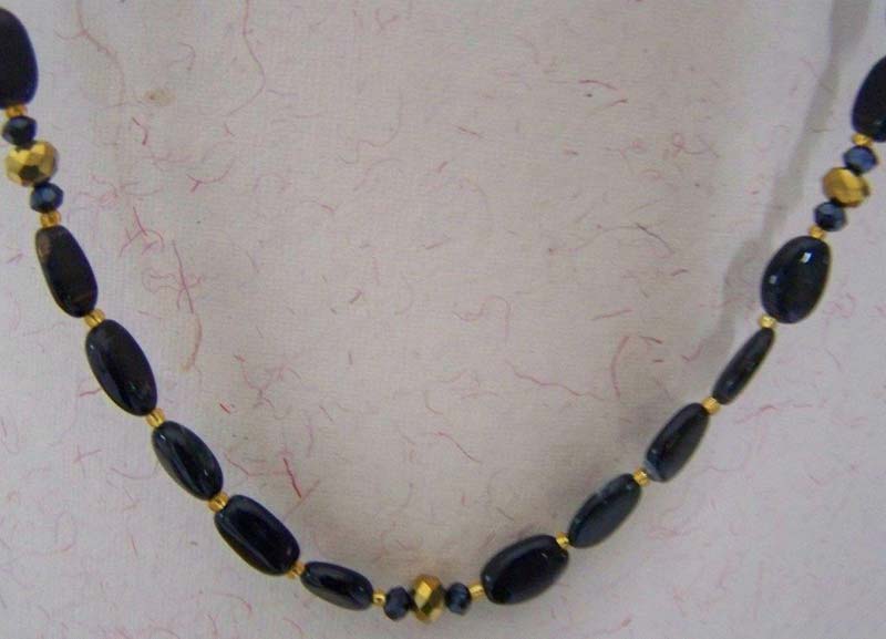 Necklace Black Tiger Eye with Glassolden