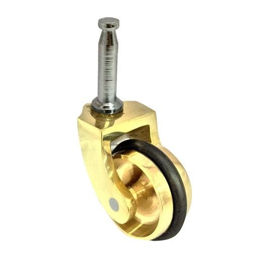 Polish Brass Gripneck castor with Rubber tyre wheel