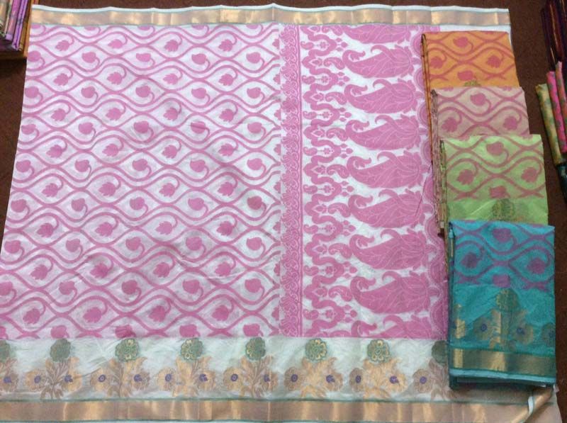 Cotton Mix Sarees With Jaal Work