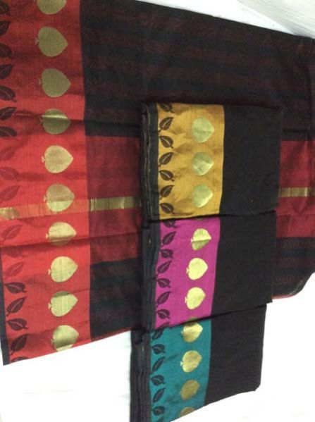 Cotton Mix Sarees With Skirt Paan zari and striped blouse