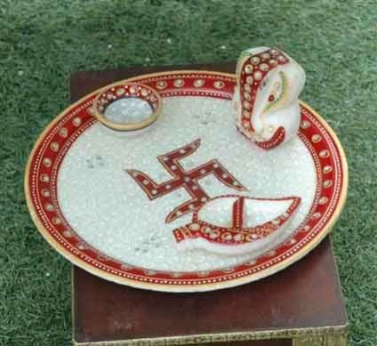 BH-MR-44 Marble Decorative Pooja Thali