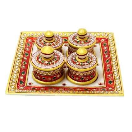 BH-MR-45 Marble Decorative Box and Tray Set
