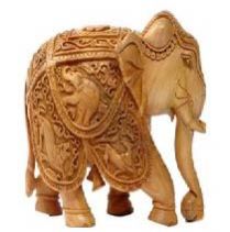 CARVED ELEPHANT WITH SHIKAR