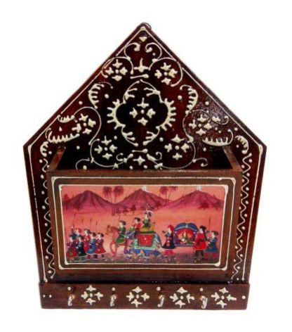 Wooden Hut Shape 4 Key Hanging with Embosed Work