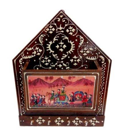 Wooden Hut Shape 4 Key Hanging with Embosed Work