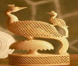 Wooden Peacock With Baby