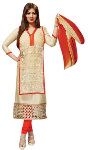 Cream Embroidered Churidar Suits