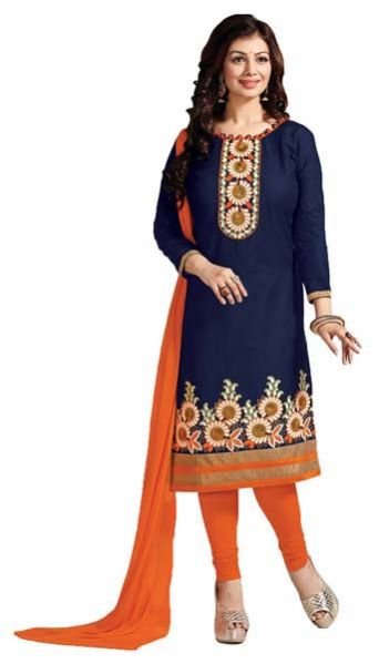 Navy Blue Embroidered Chanderi Churidar Suit 01