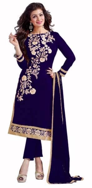 Navy Blue Embroidered Chanderi Churidar Suit 02