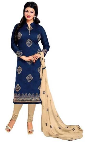 Navy Blue Embroidered Chanderi Churidar Suit 03