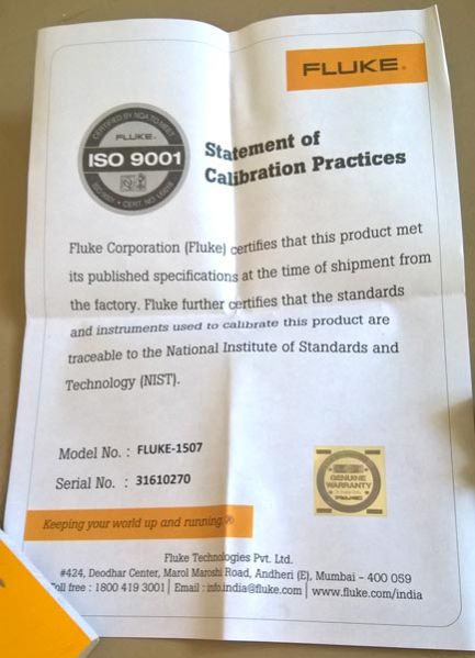 calibration certificate