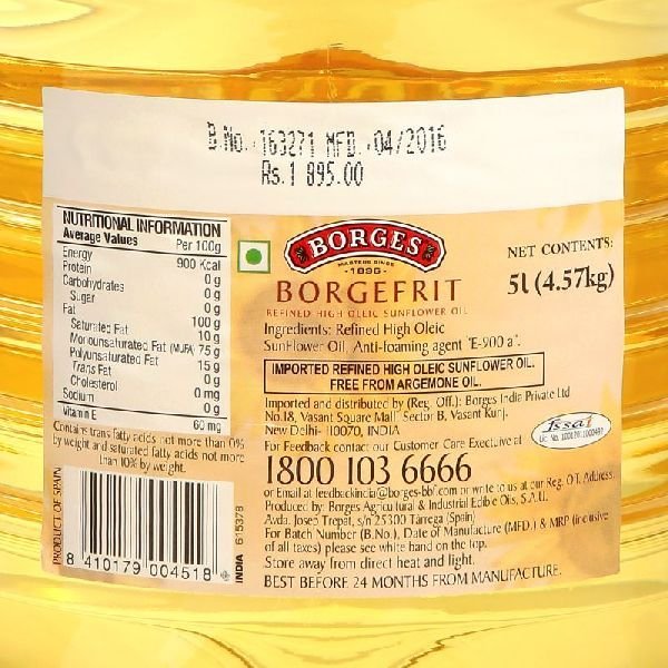 5 L Borges Borgefrit Refined High Oleic Sunflower Oil 05