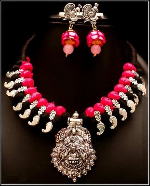 Oxidized Thread Temple Necklace Set 01