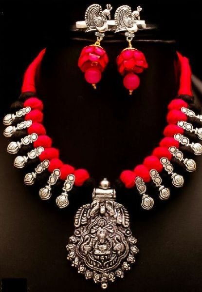 Oxidized Thread Temple Necklace Set 04