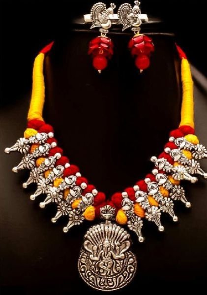 Oxidized Thread Temple Necklace Set 05