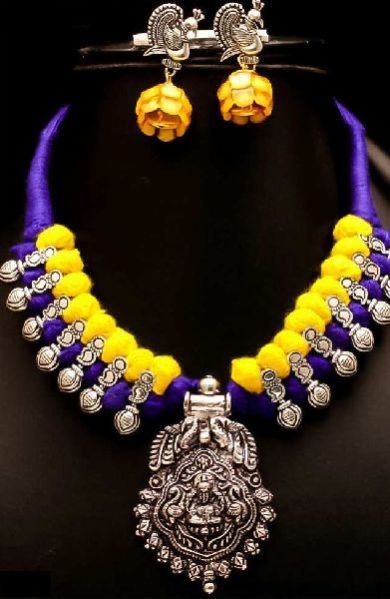 Oxidized Thread Temple Necklace Set 06