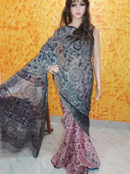 Printed Linen Saree 03
