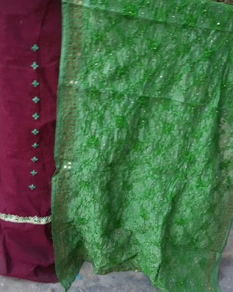 Unstitched Handloom Resham Mirror Work Suit 01