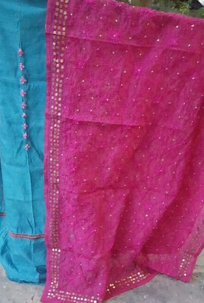 Unstitched Handloom Resham Mirror Work Suit 02