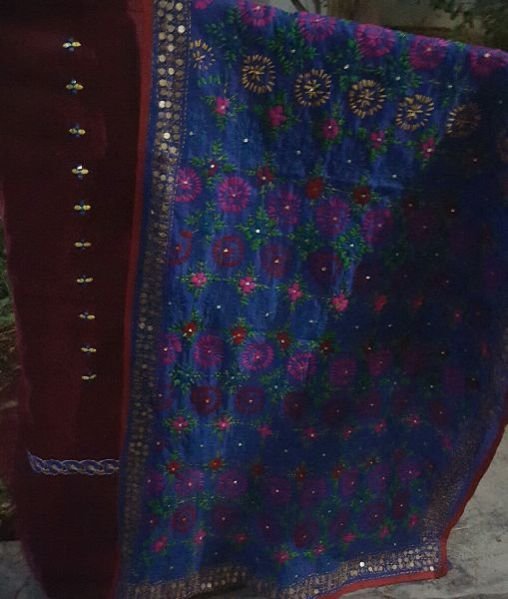 Unstitched Handloom Resham Mirror Work Suit 07